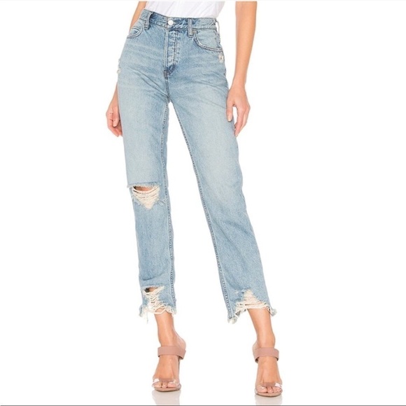 Free People Chewed Up Midrise Straight Jean in Indigo Blue size 29‎ - Picture 2 of 9